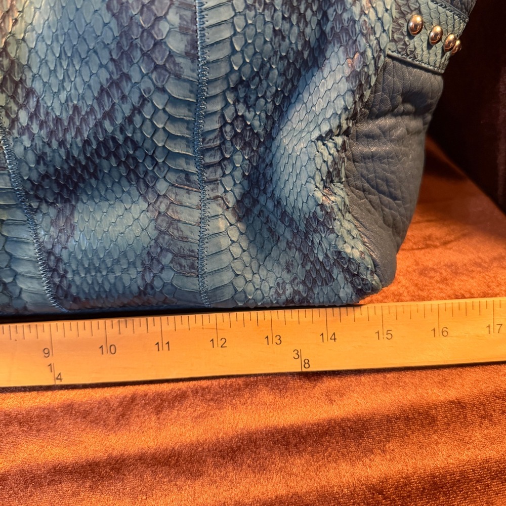 Chi by Carlos Falchi Blue Snakeskin Python Leather Tote Bag Limited Edition 184 - Picture 9 of 14